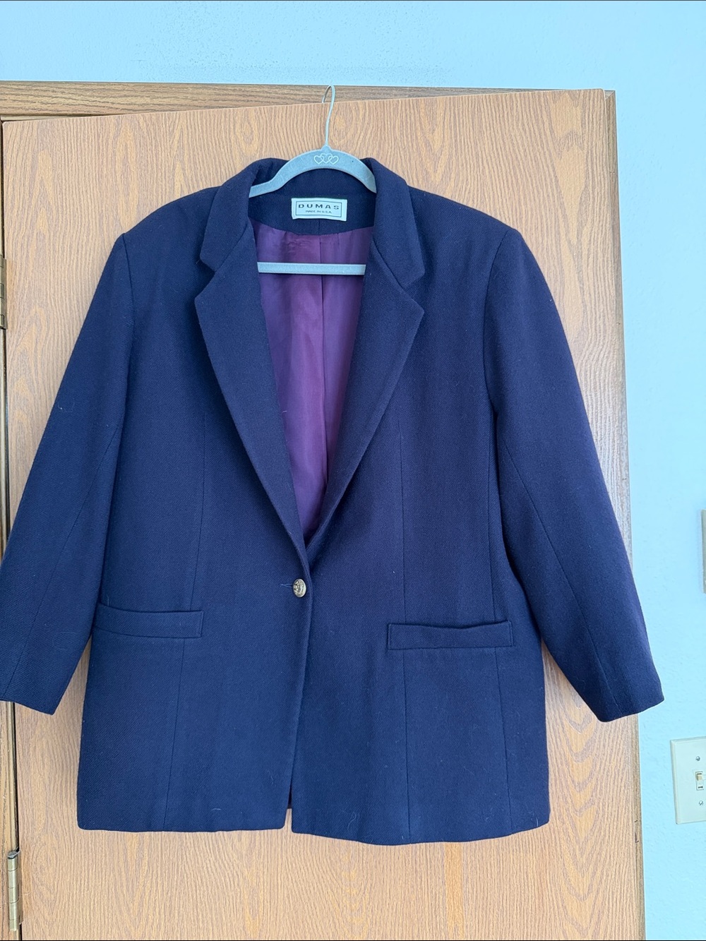 Dumas vintage 100% pure wool Navy Single-Button Blazer size 12 made in usa